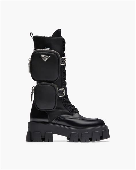 brushed rois leather and nylon boots prada price|Prada leather boots.